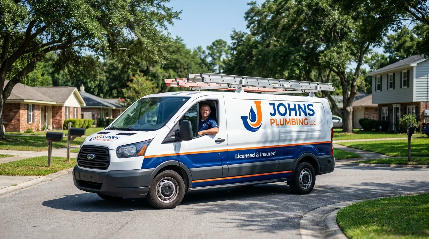 Johns Plumbing LLC service van in Brocton, NY