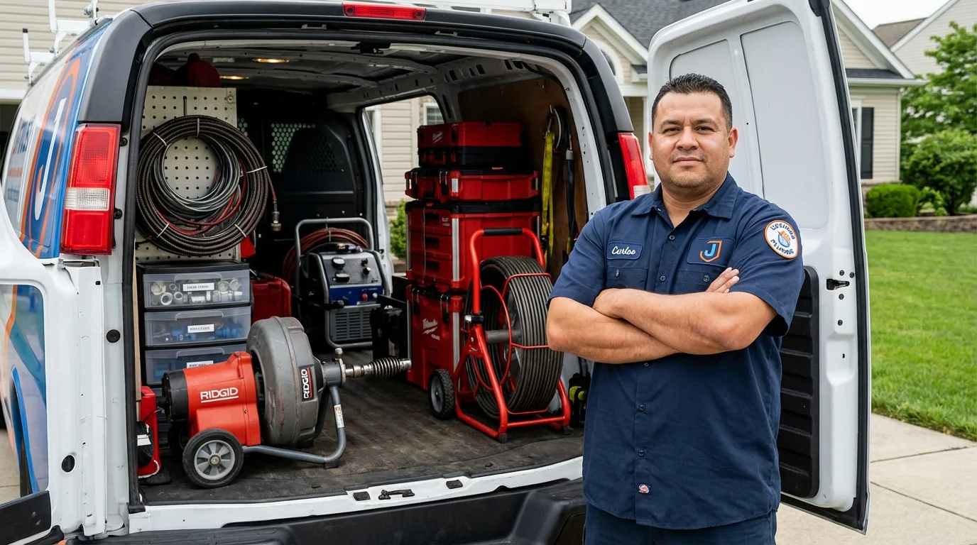 Professional drain cleaning equipment and Johns Plumbing LLC plumber in Brocton