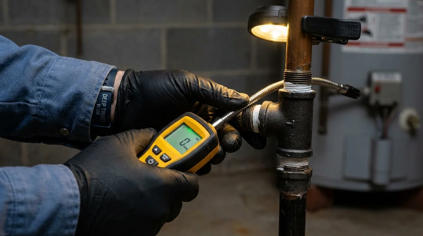 Gas leak detection with electronic sniffer by Johns Plumbing LLC in Brocton