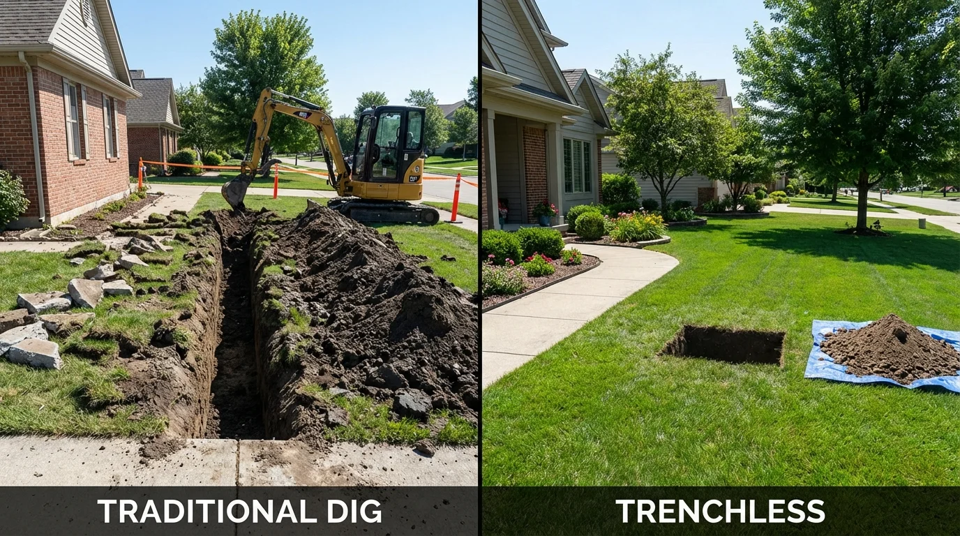 Trenchless sewer repair with minimal yard damage versus traditional excavation in Brocton, NY